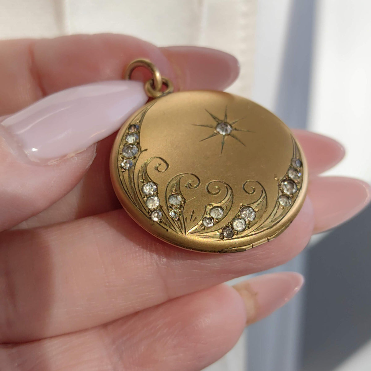 Antique Art Nouveau Gold Filled Locket: Engraved Floral Pendant, 1900s