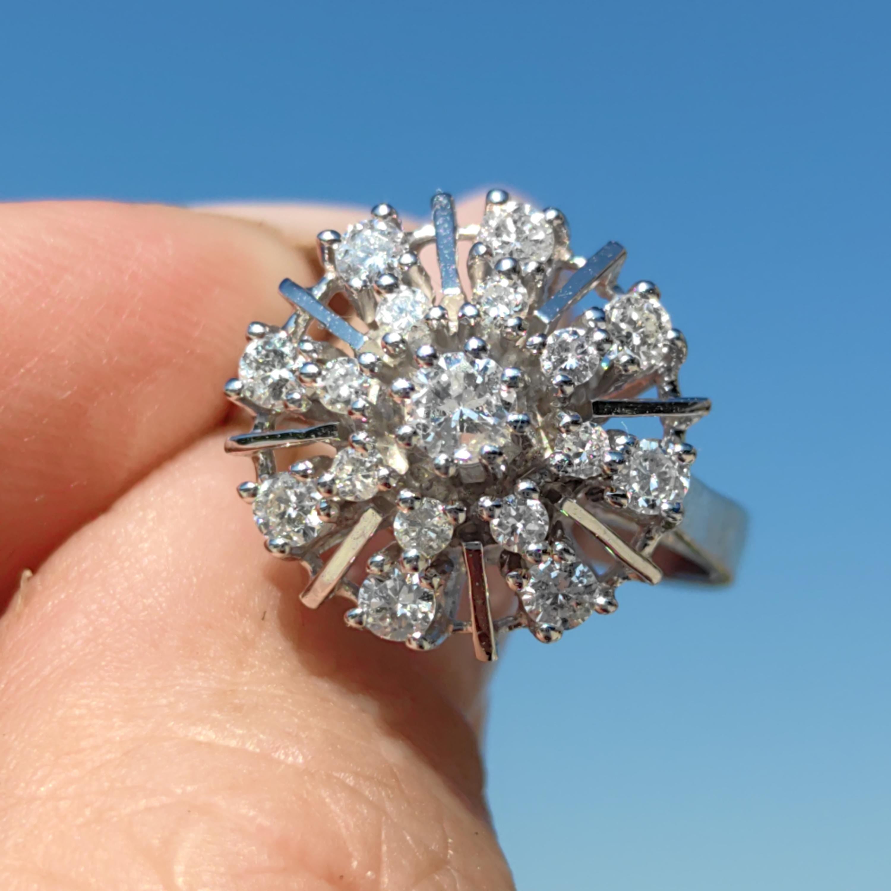14k White Gold Diamond Ring: Mid-Century Engagement, 0.80ct SI