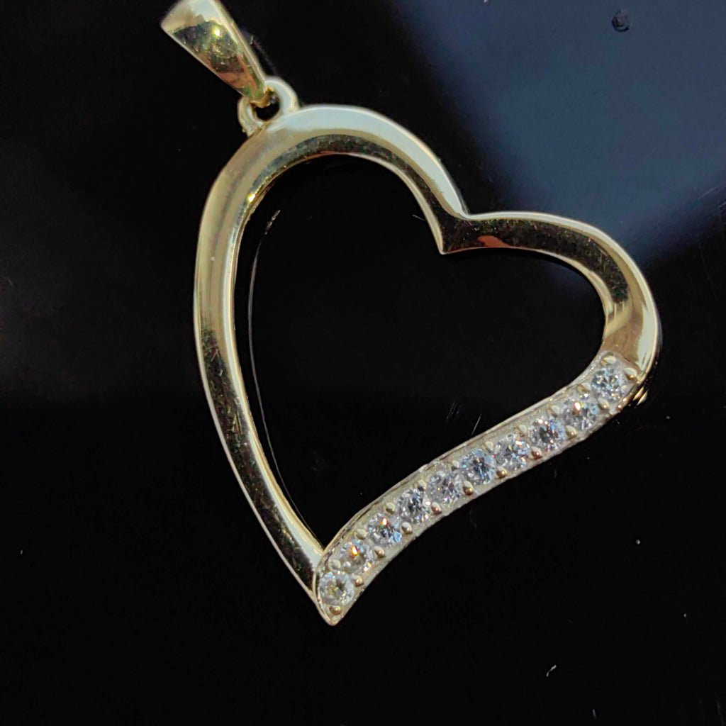 Vintage 9k Solid Yellow Gold Heart Shaped Necklace Pendant Bracelet Charm Encrusted with Cubic Zirconia Love Gift Valentines Day Present