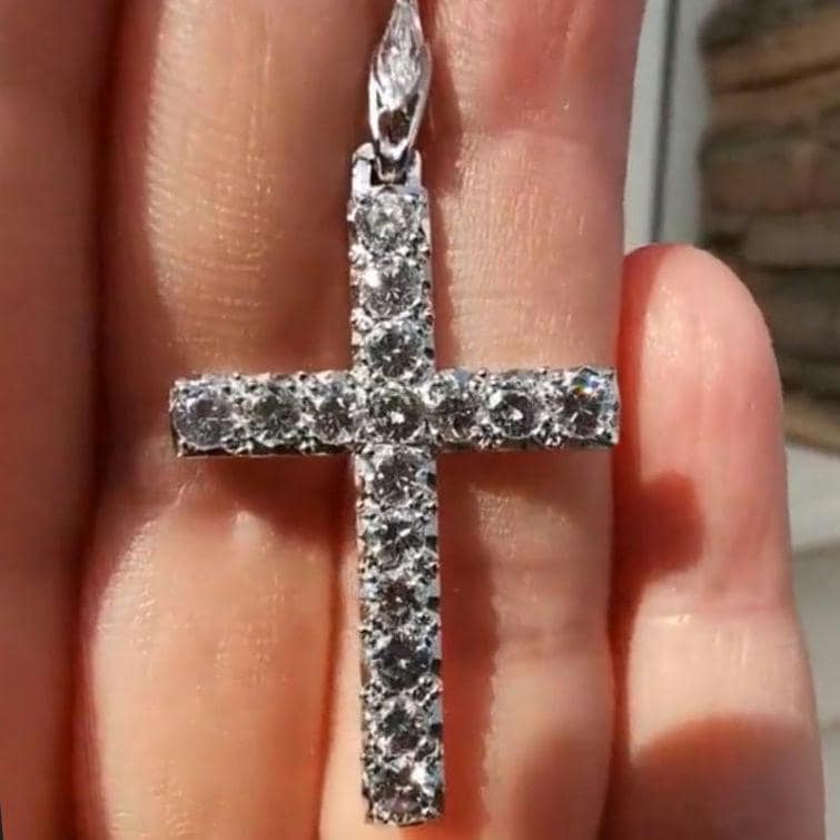 1920s Art Deco Diamond Cross Pendant, 1.85ct Diamonds, Platinum Antique Jewelry, Over 100 Years, US Duty Free HTS 9706