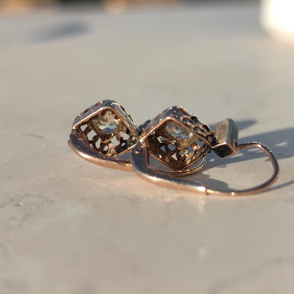 Art Nouveau Diamond 14K Gold Sleeper Earrings: Antique "Buds" Dormeuse