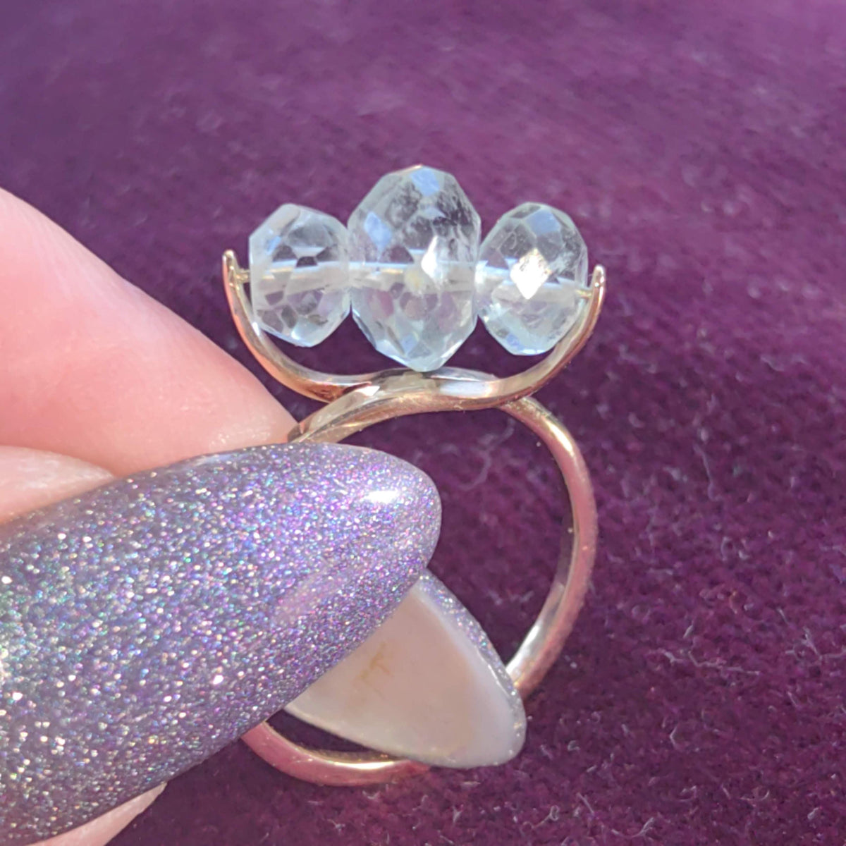 Light Blue Natural Aquamarine Solid 14k Yellow Gold 1980s Vintage Ring Geometric Band Elegant Gift for her Present