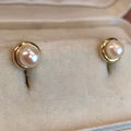 Natural Pearl Yellow Gold Earrings, Dainty Elegant Stud Vintage Antique Retro Dainty Earrings Gift for Her Present