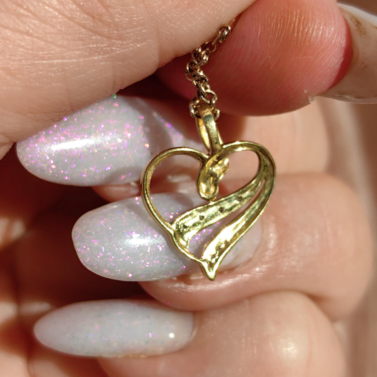 Diamond 18k 750 Solid Yellow Gold Heart shaped Charm Pendant Valentines Day Gift for Her Dainty Elegant Love Vintage Necklace Bracelet Charm