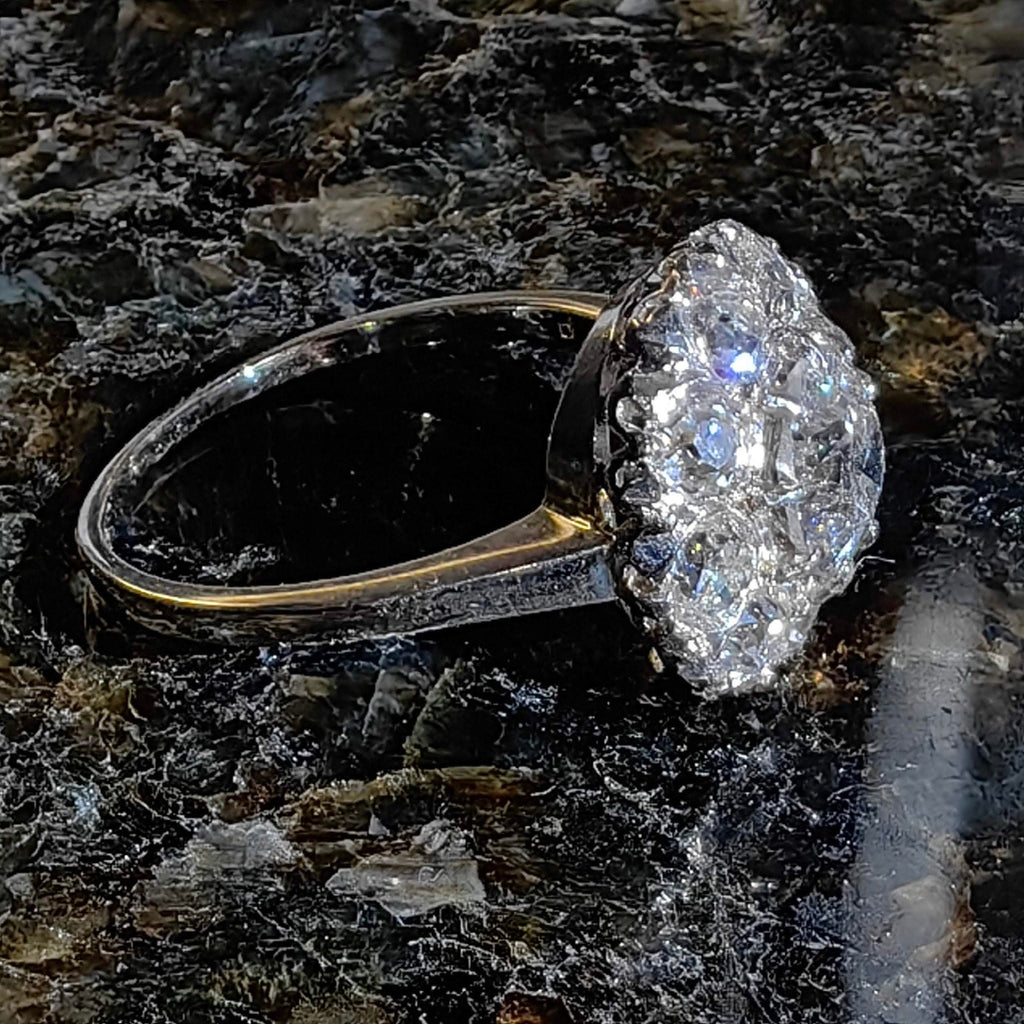 Antique 1.90ct Diamond Cluster Ring: 14K White Gold Art Deco Engagement