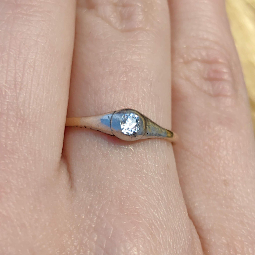 Antique Solitaire Diamond Ring 14k Gold Art Nouveau 1900s Engagement Wedding Vintage Elegant Dainty Ring Gift for Her Present Silver Setting