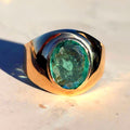Emerald Hallmarked 14k 585 Hallmarked Solid Yellow Rose Champagne Gold Vintage 1930s Oval Natural Emerald Band Solitaire Ring Gift Present