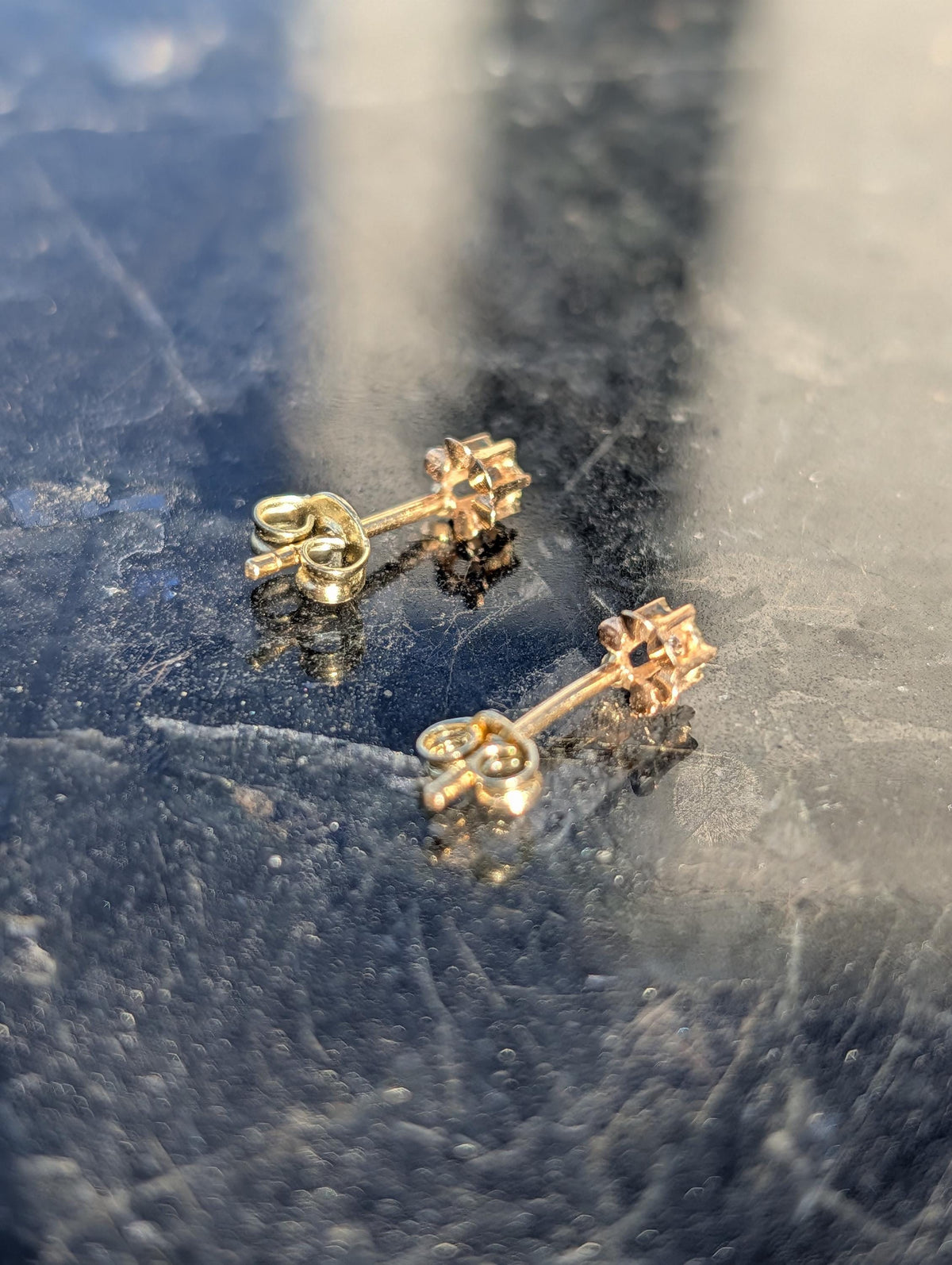 Vintage 14k Gold Diamond Stud Earrings, Dainty Single Cut Diamond Push Back Earrings, 4mm Elegant Gift for Her