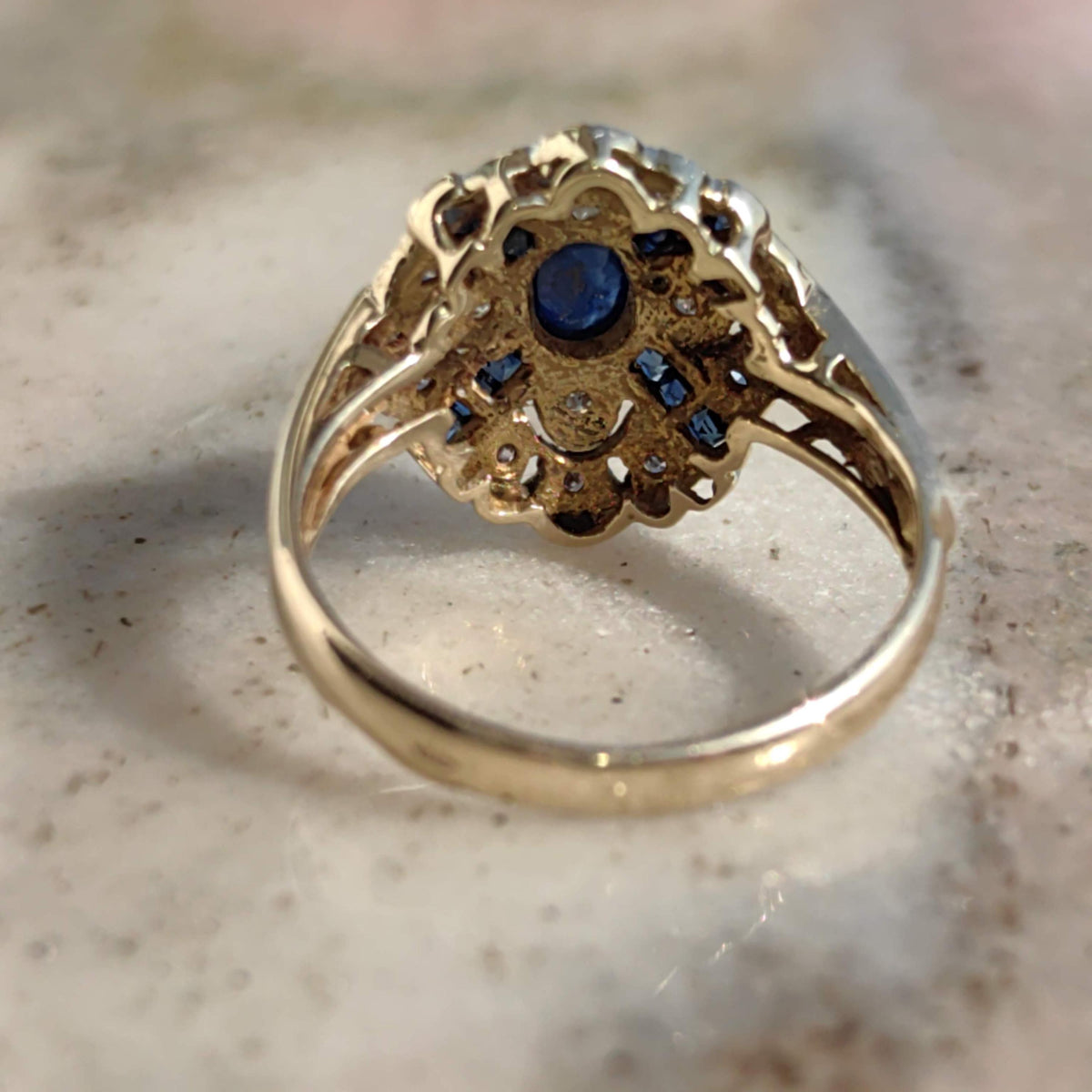 Vintage Art Deco 14k Gold Sapphire Diamond Ring - Size 6.5