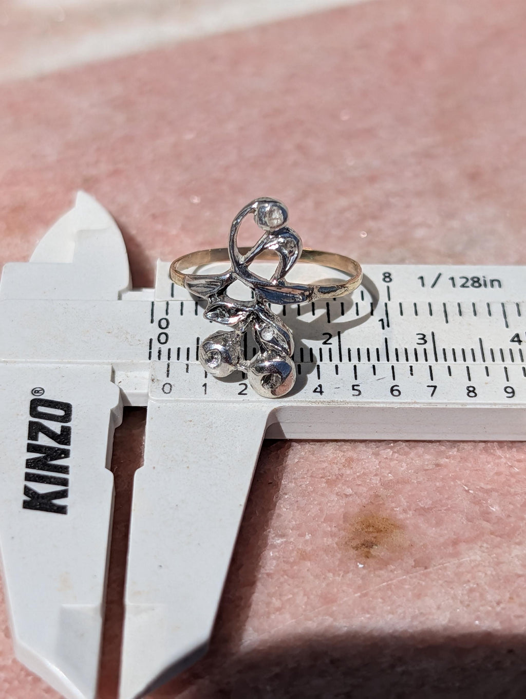 Antique Art Nouveau Diamond Ring 14k Yellow Gold Silver, 1900s Floral Openwork Rose Diamond Engagement Ring, Size 10