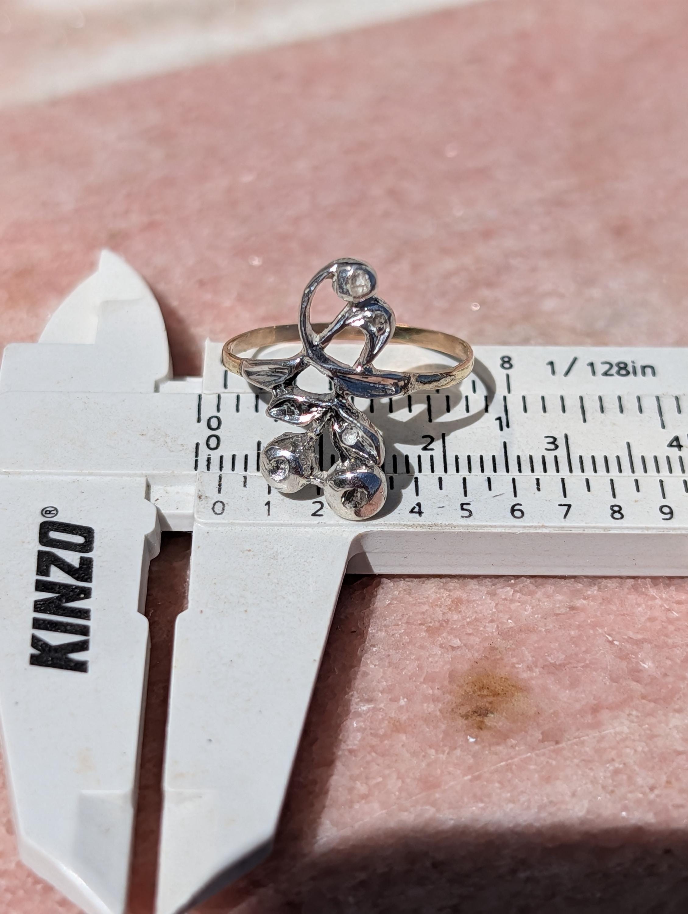 Antique Art Nouveau Diamond Ring 14k Yellow Gold Silver, 1900s Floral Openwork Rose Diamond Engagement Ring, Size 10