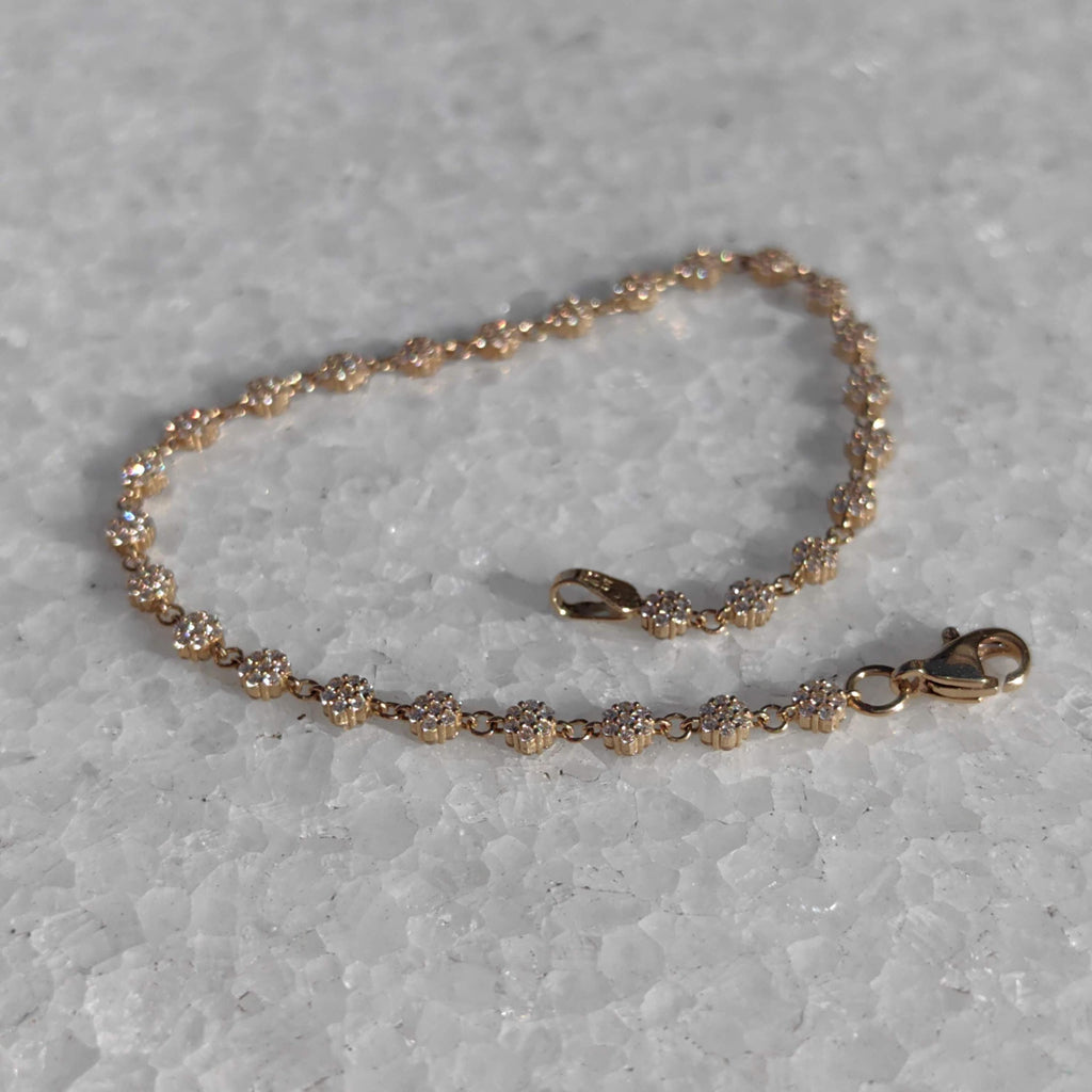14k Gold Vintage Flower Bracelet with Cubic Zirconia, 1980s