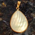 Antique Vintage 1940s Late Art Deco Natural Mother of Pearl and 18k Gold Elegant Drop Shaped Statement  Retro Pendant Gift for Her