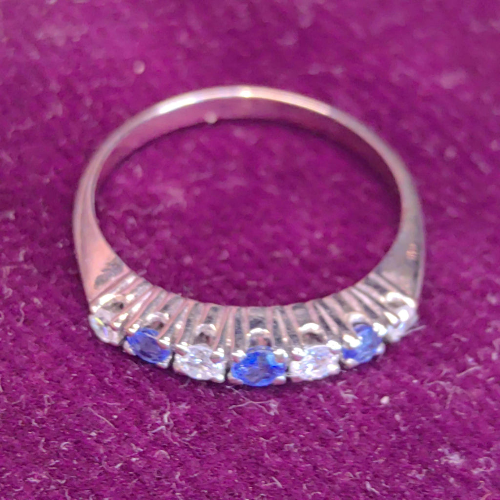 Vintage Sapphire Diamond Band 1950s Mid Century 18k White Gold Engagement Ring, Elegant Gift for Her Present Stackable Ring