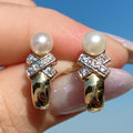 Vintage 8K Gold Pearl Cross Earrings: Elegant Antique Gift