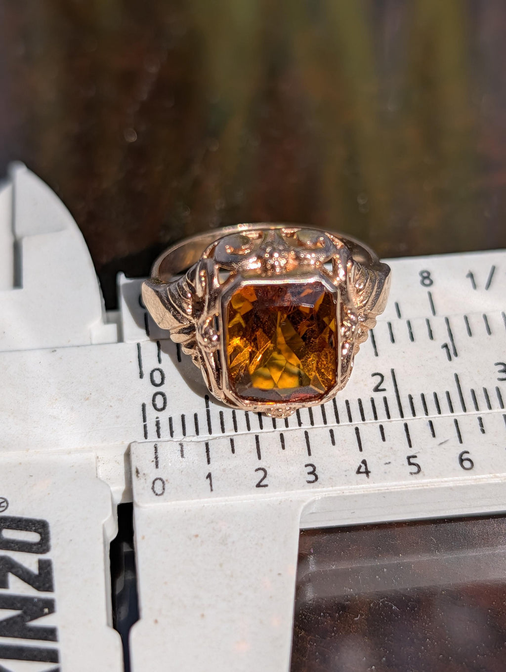 Mid Century Art Deco Style  Citrine Solid 14k Hallmarked Yellow Gold Statement Solitaire Emerald Cut Ring, Unisex Yellow Stone Ring Gift