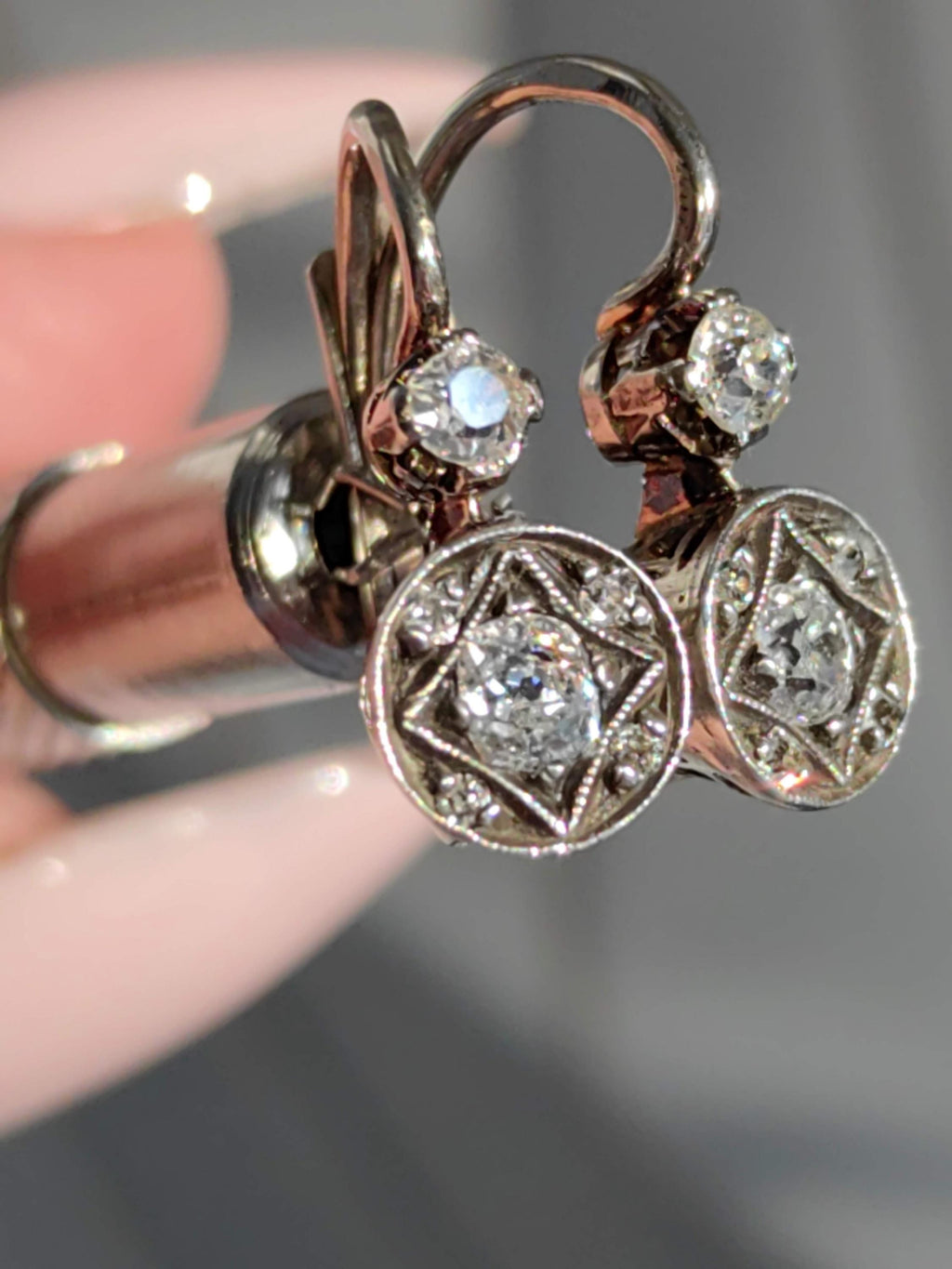 1920s Diamond Sleeper Earrings: Antique 14k White Gold Wedding Jewelry