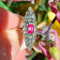 Vintage Art Deco Ruby and Rose Cut Diamond 18k Gold Ring