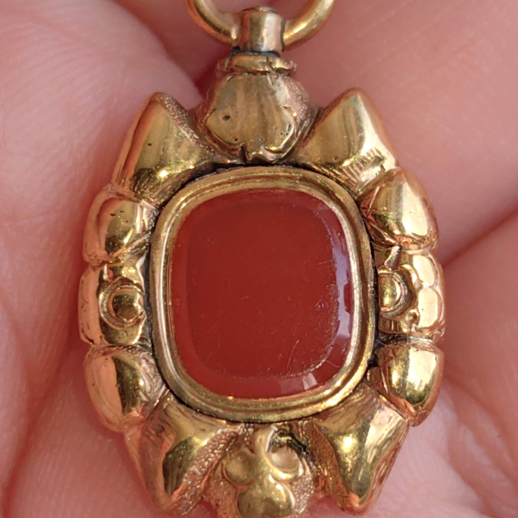 Antique 18k Yellow Gold Agate Pendant: 18th Century Pocket Watch Key Fob