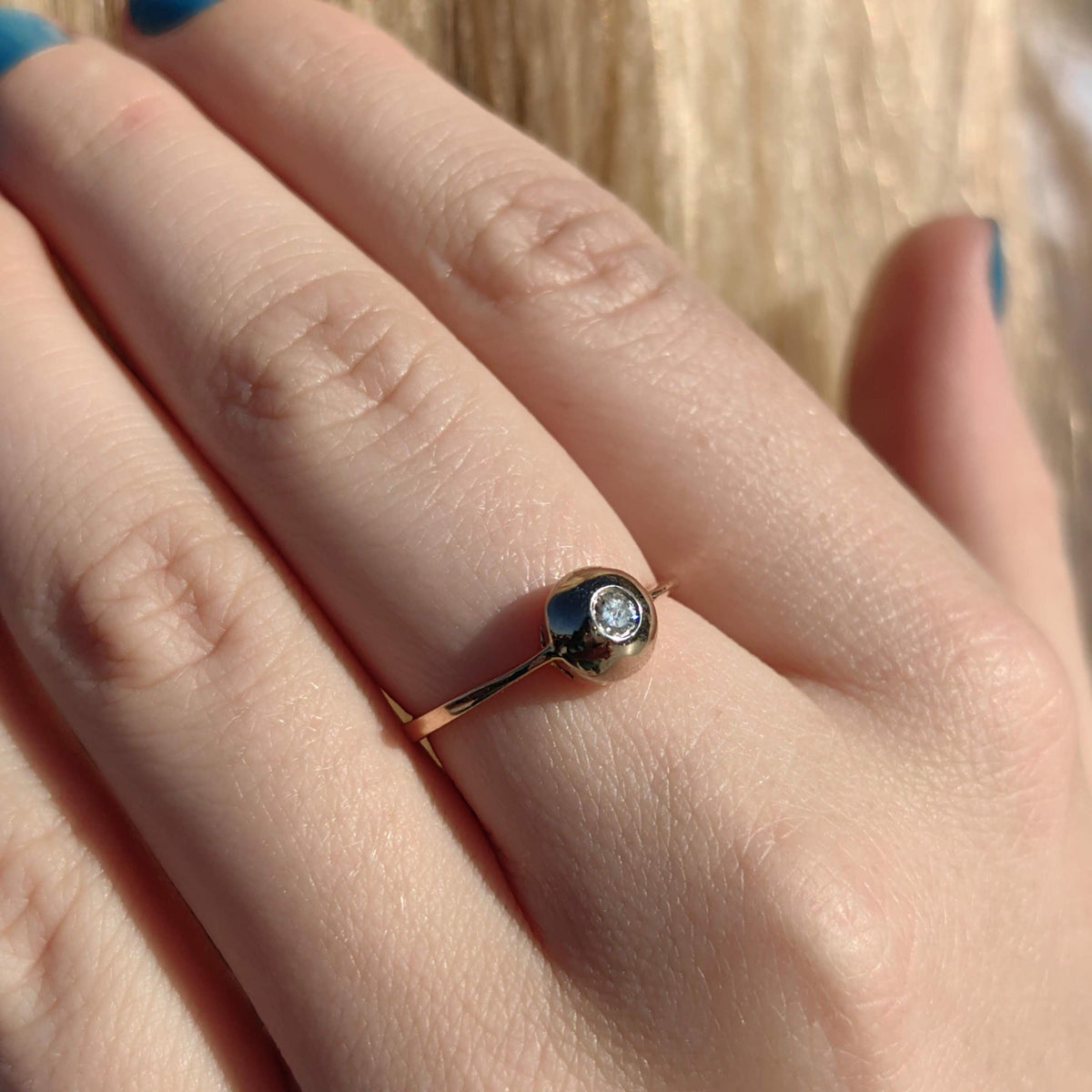 Vintage 14K Gold Diamond Solitaire Ring: Art Nouveau Engagement Ring