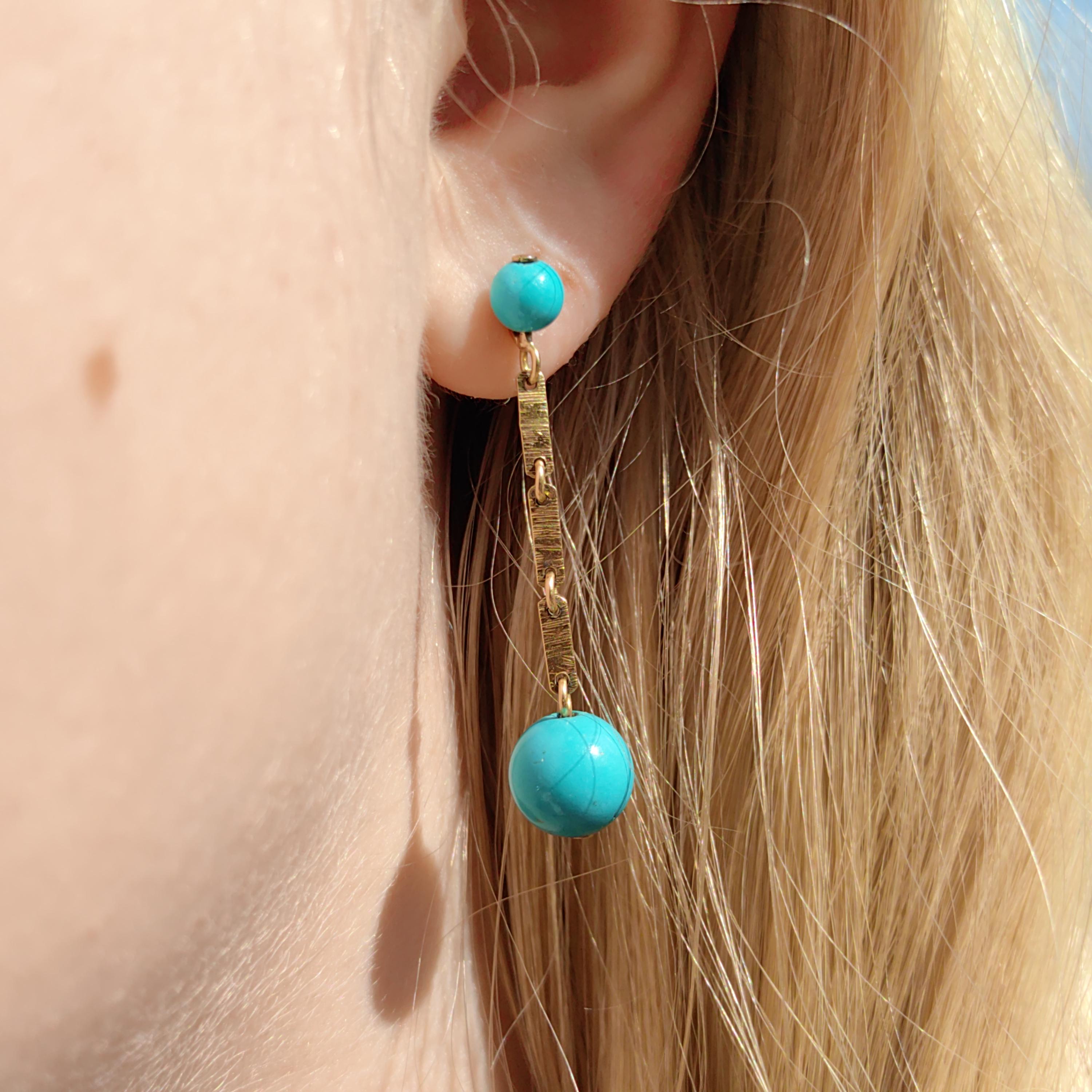 Vintage 1950s Turquoise 18K Gold Dangle Earrings