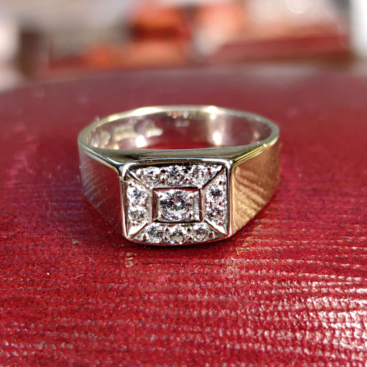 Vintage 18k Yellow Gold Diamond Ring: Unisex Chevalier Statement Ring