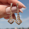 Vintage Diamond Dangle Earrings: Champagne Rose Gold, Hallmarked
