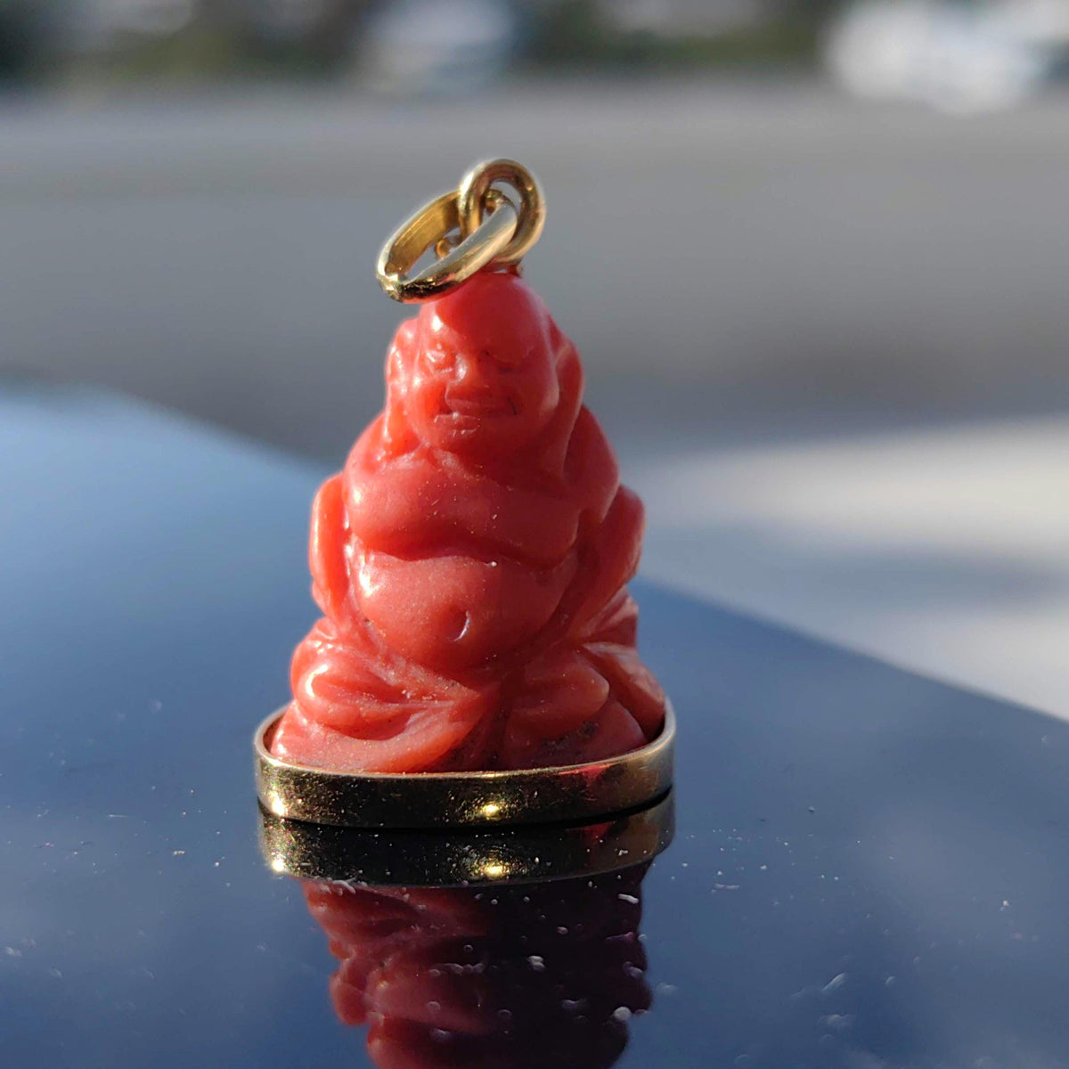 Vintage Coral Buddha Pendant: Antique Chinese 18k Gold Carving