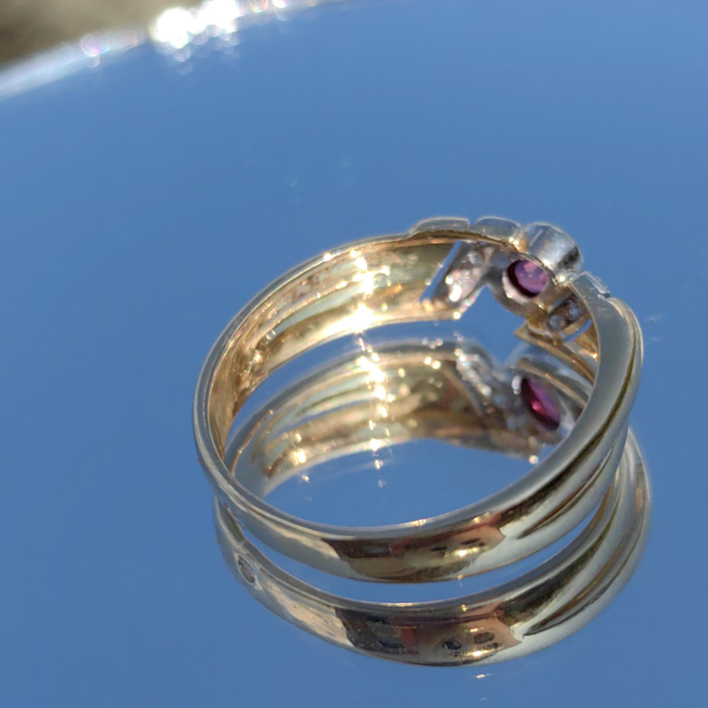 18k Yellow Gold Ruby Diamond Ring - Stackable Wedding Band