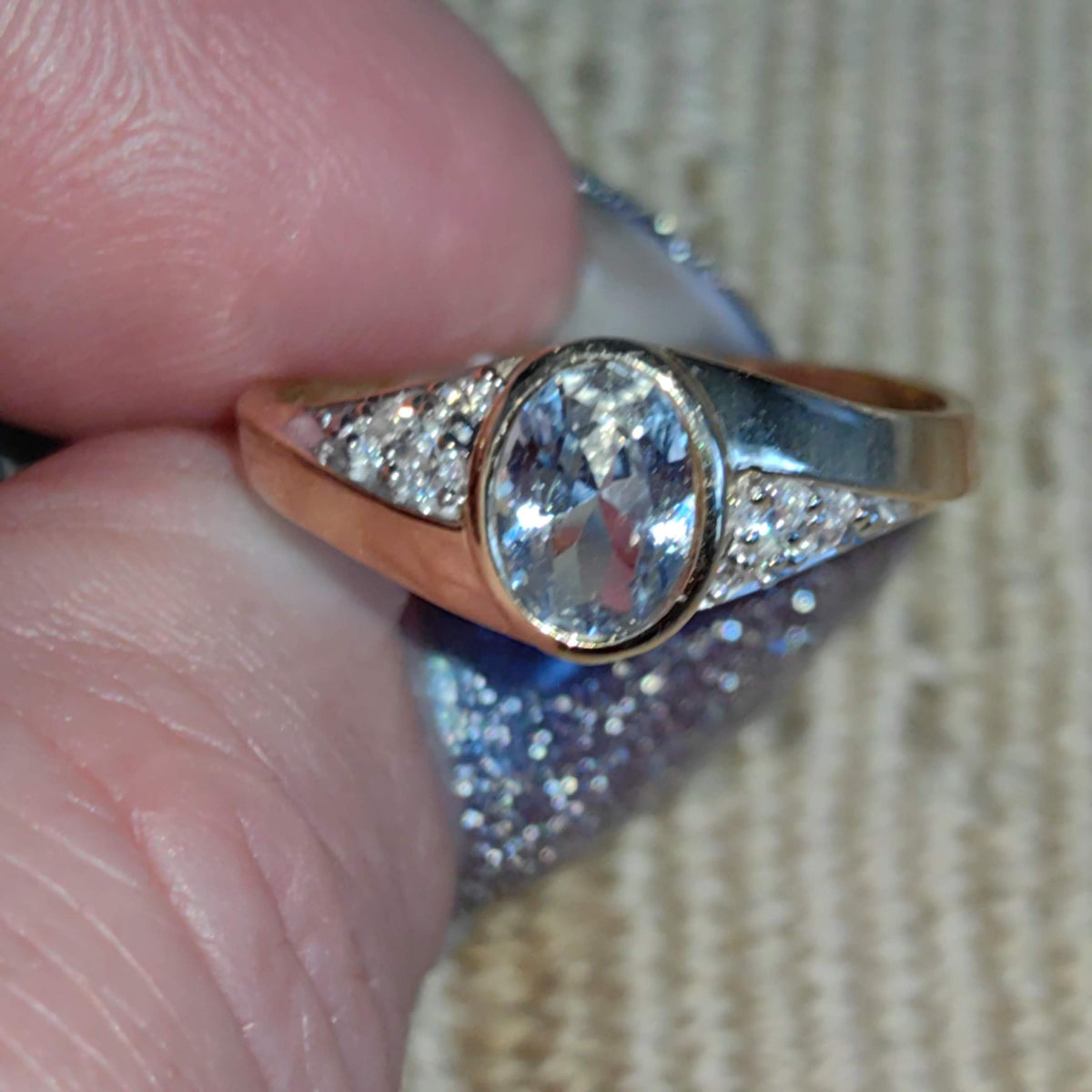 Vintage Light Blue Aquamarine 14k 585 Hallmarked Solid Yellow Gold Cubic Zirconia Elegant Ring Gift for Her Engagement Ring