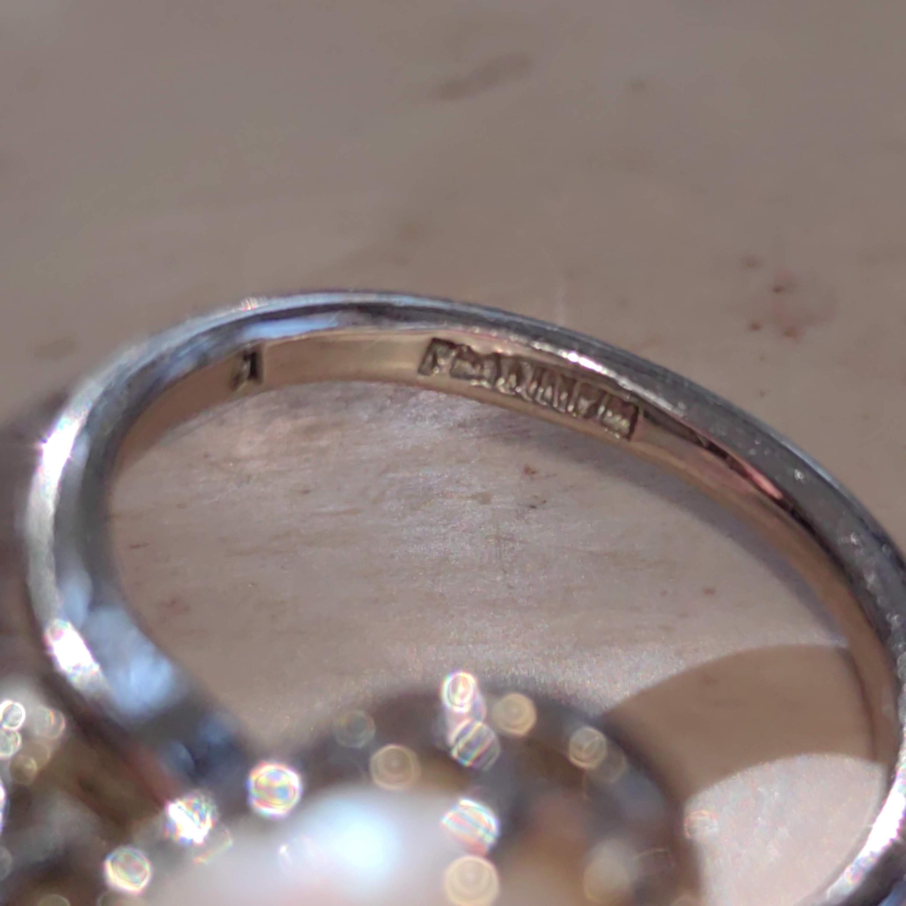 Antique Platinum Two-Tone Pearl Cocktail Ring - Size 5.5