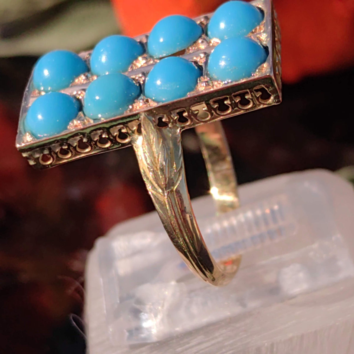 Victorian 1890s Natural Persian Blue Turquoise 18K Solid Hallmarked Yellow Gold Ring Hand-Chiseled Elegant Statement Ring Gift for Her