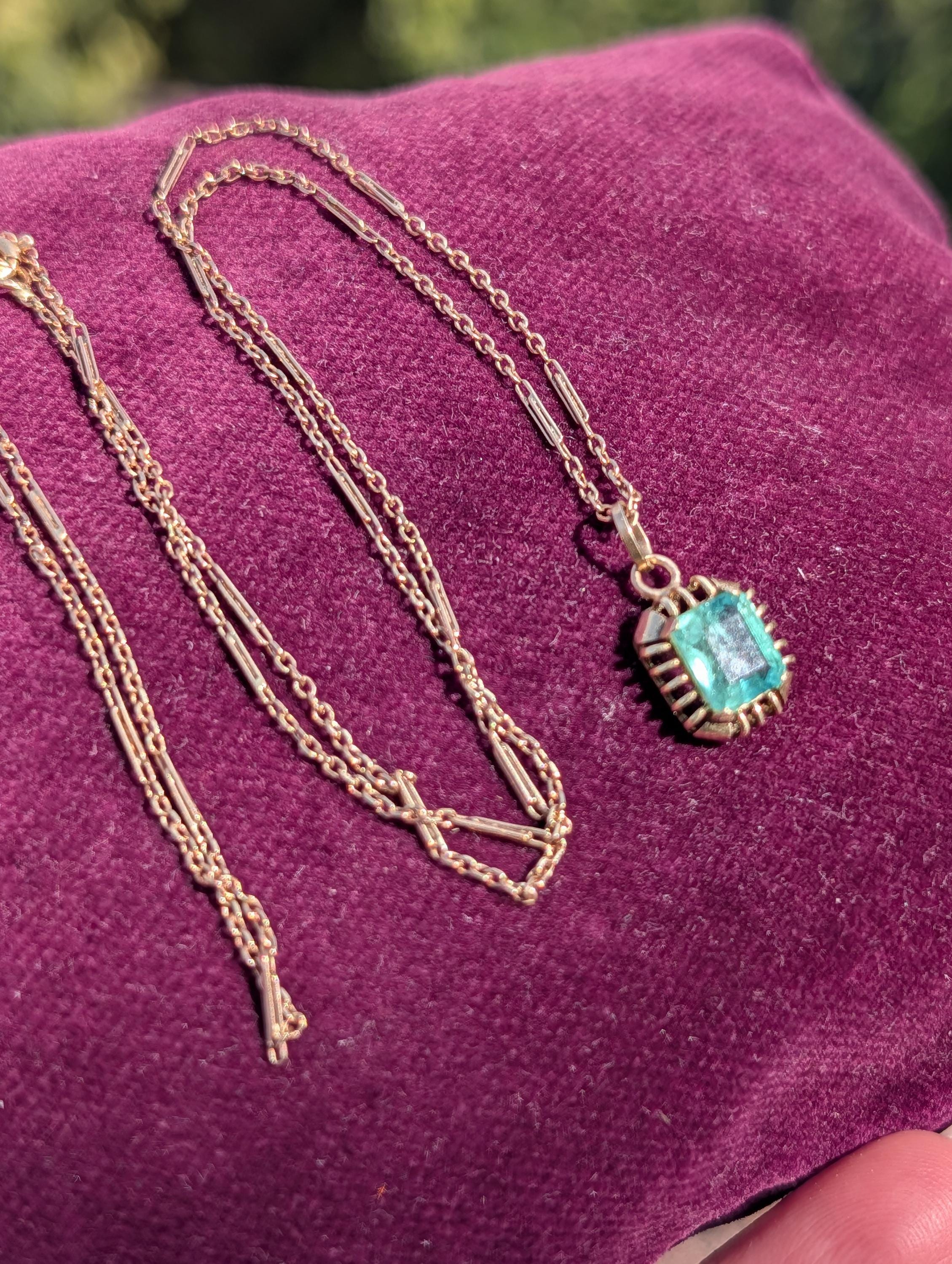Antique 1920s Art Deco Emerald Pendant Necklace with chain 14k Gold Hallmarked Emerald Cut Gold Chain Jewelry Gift US Duty Free HTS 9706