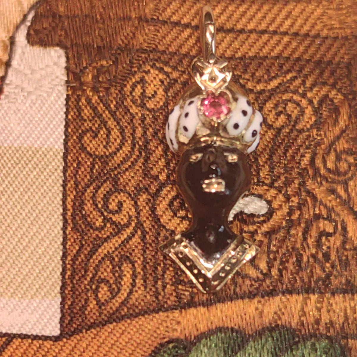 Antique Moor Ruby Moretti Vintage Solid 14k Gold charm White and Black Fire Enamel Gold Charm, 1900s Austrian Hungarian Monarchy Gift