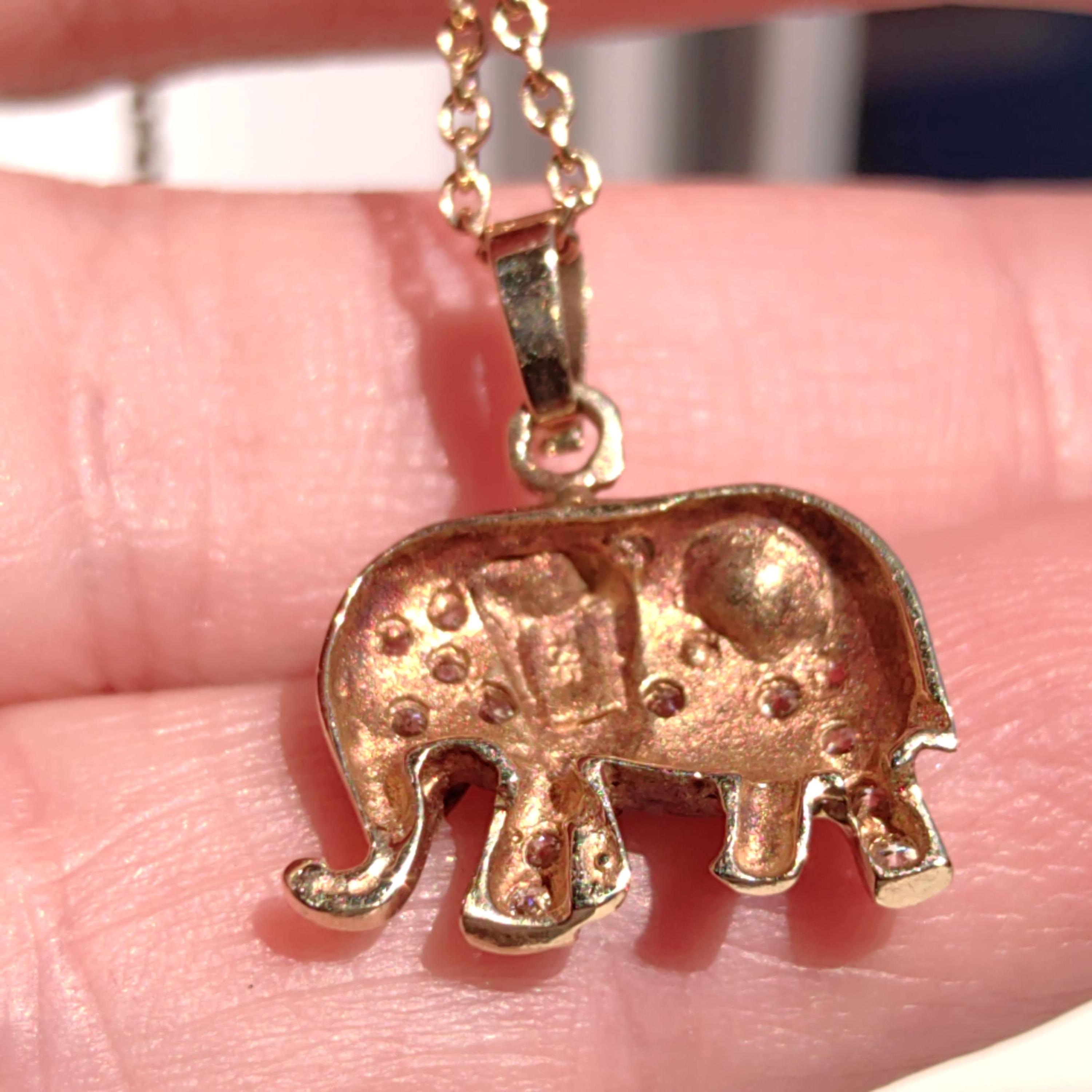 Vintage 14k Yellow Gold Elephant Pendant with Cubic Zirconia