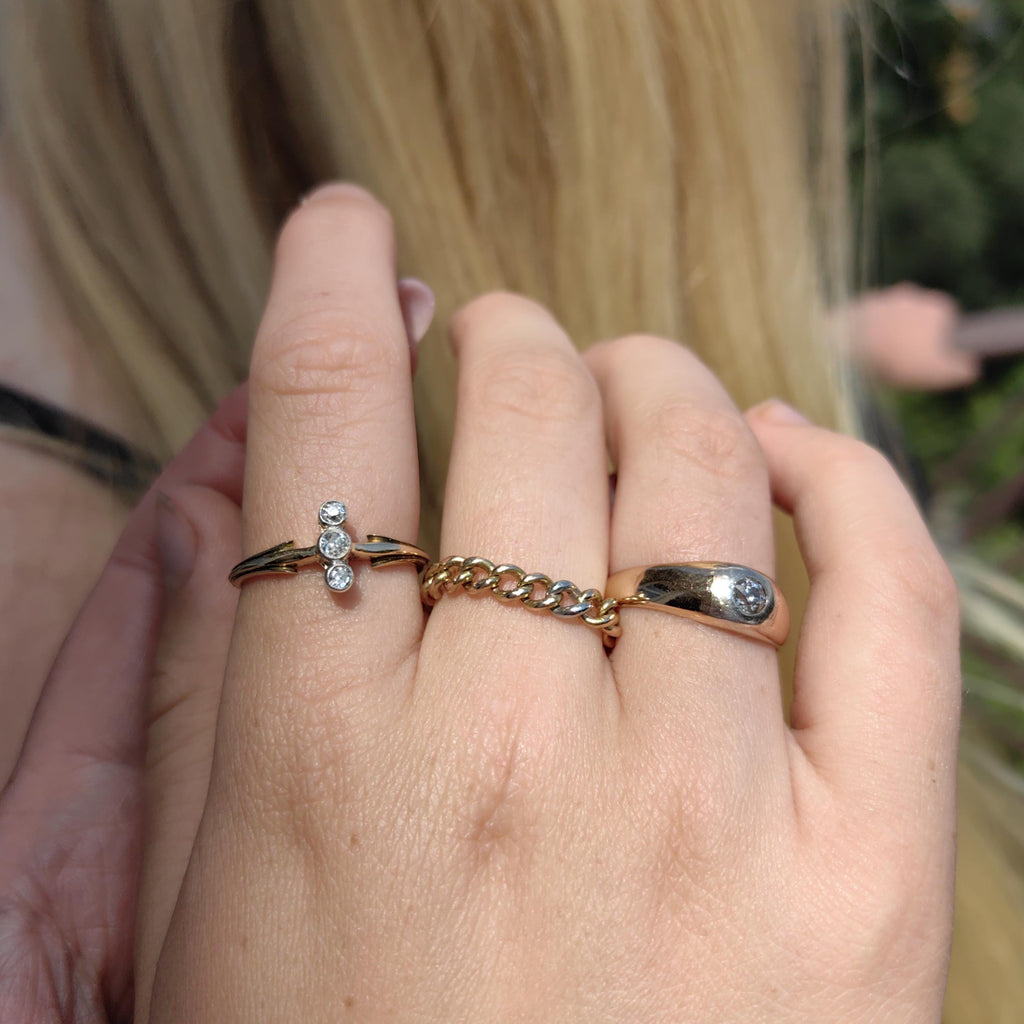 Two Tone 18k Solid Yellow and White Gold Chain Dainty Stackable Elegant Wedding Band Gift for Her Minimalist