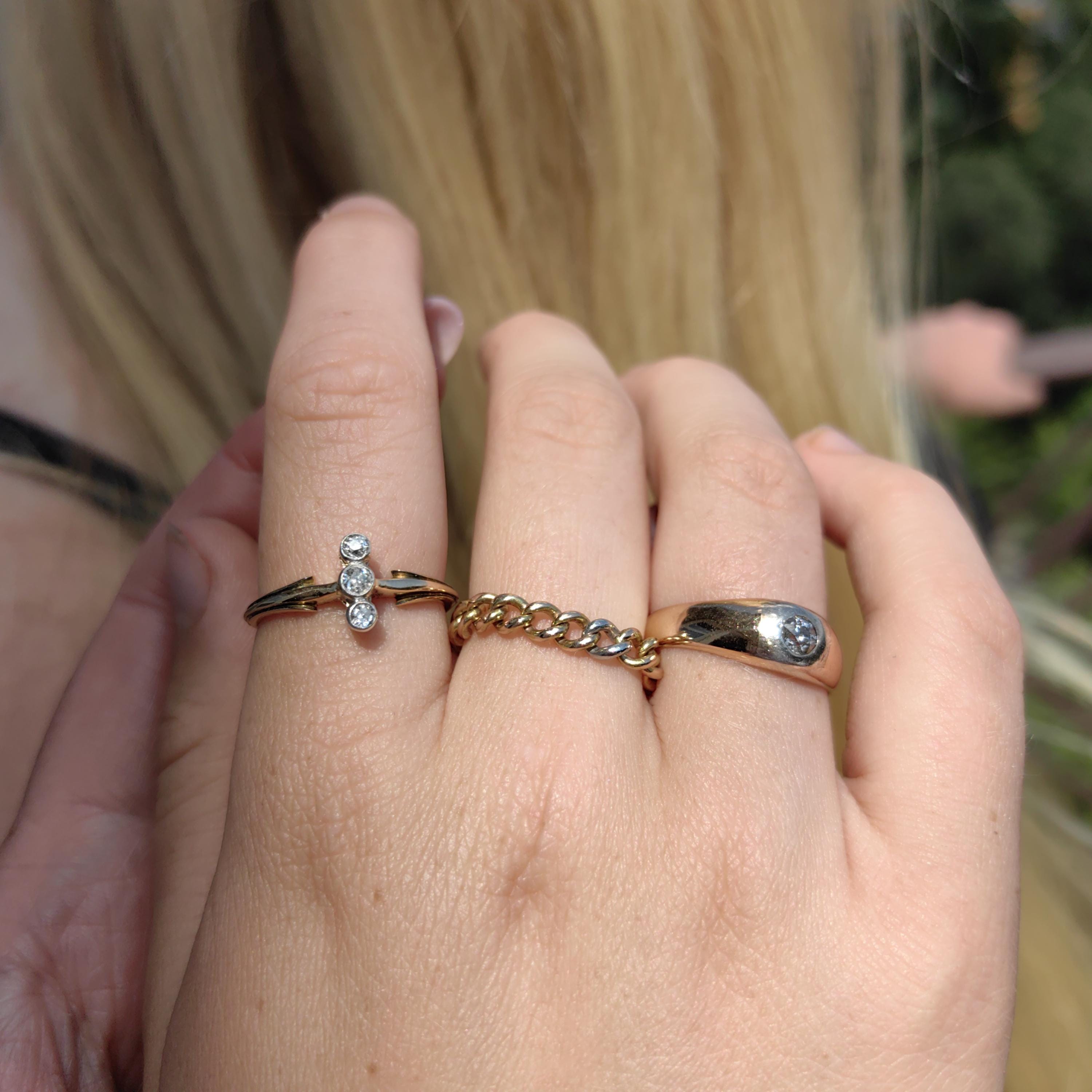 Two Tone 18k Solid Yellow and White Gold Chain Dainty Stackable Elegant Wedding Band Gift for Her Minimalist