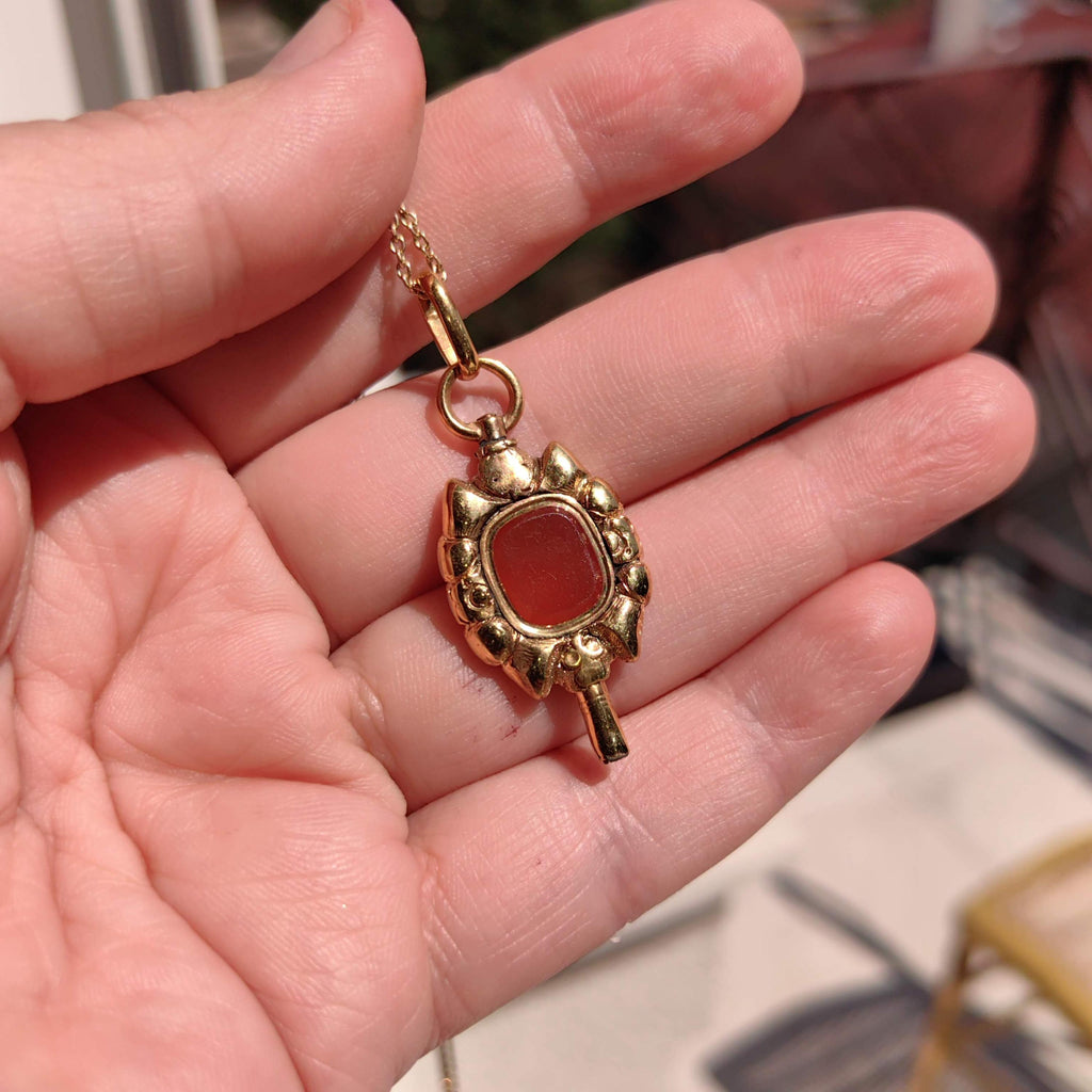 Antique 18k Yellow Gold Agate Pendant: 18th Century Pocket Watch Key Fob