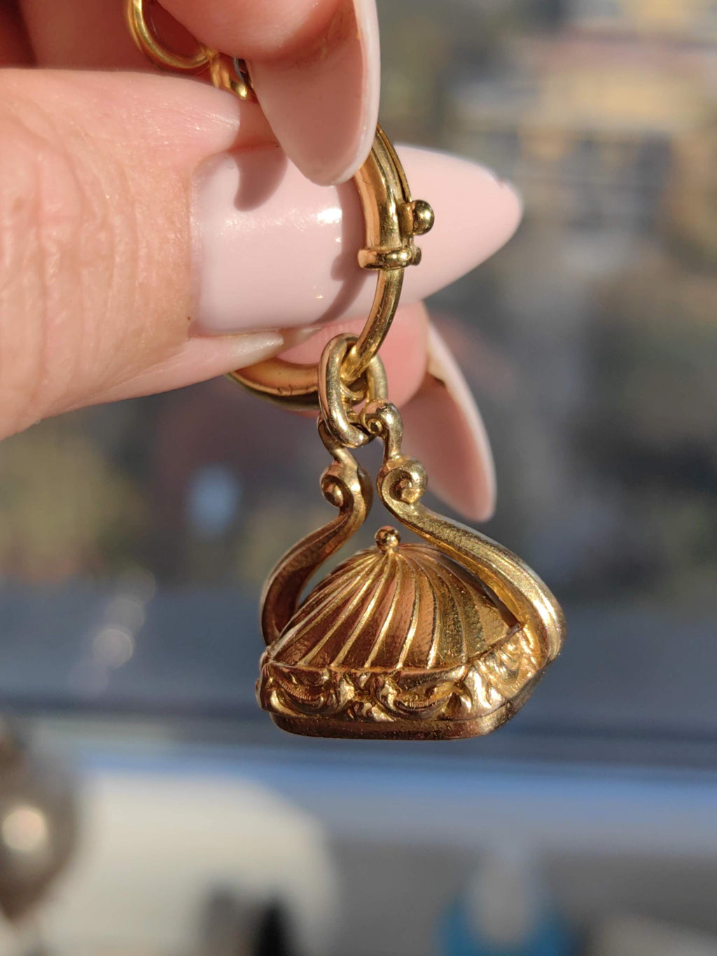 Victorian 14k Gold Chrysophrase Watch Fob Pendant: Hand-Chiseled 1880s Statement Piece