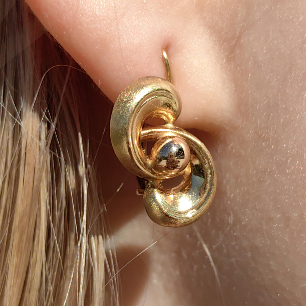 14K Solid Yellow Gold 1920s  Geometric Knot Infinity Lever Back Elegant Vintage Antique Retro Earrings Gift for Her Present