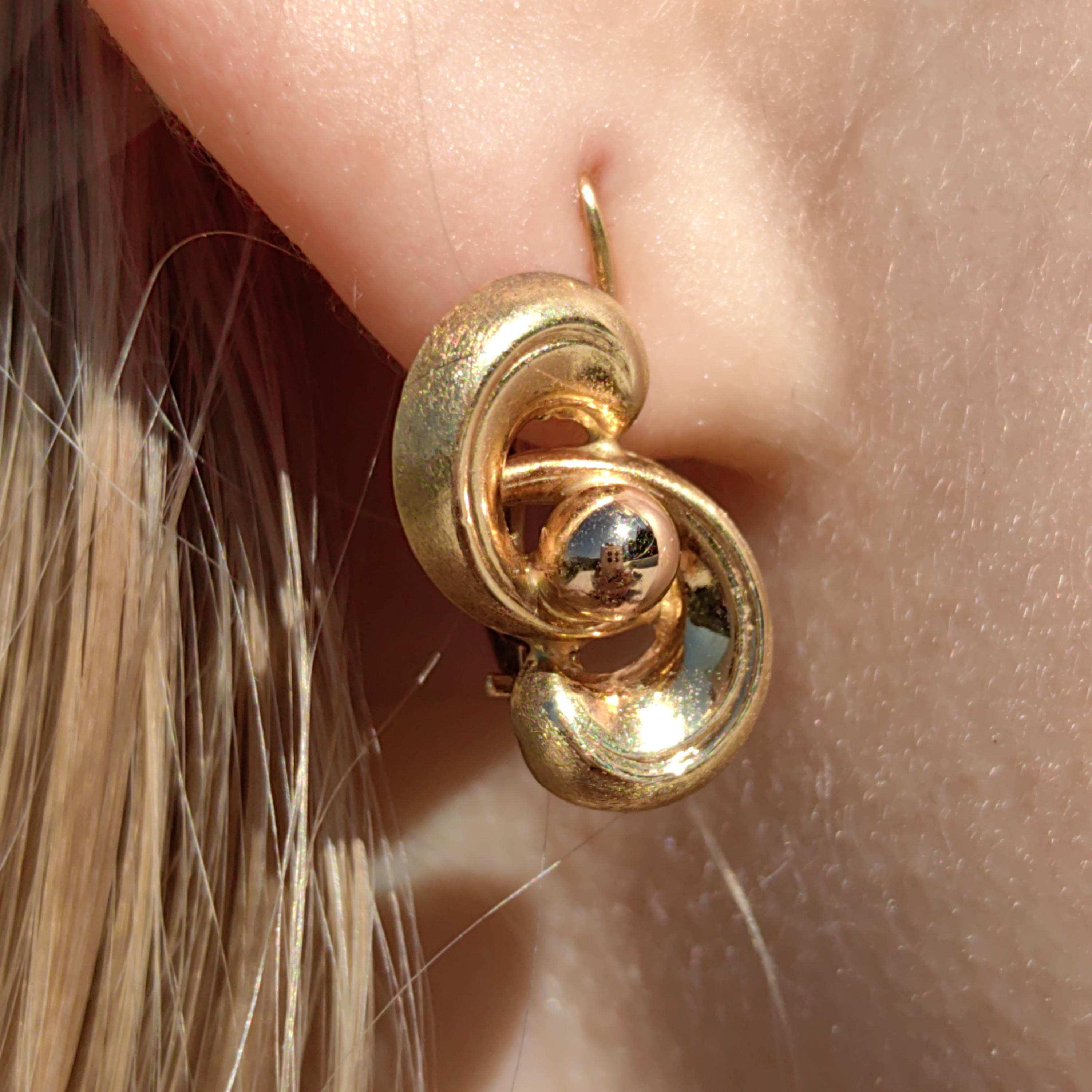 14K Solid Yellow Gold 1920s  Geometric Knot Infinity Lever Back Elegant Vintage Antique Retro Earrings Gift for Her Present
