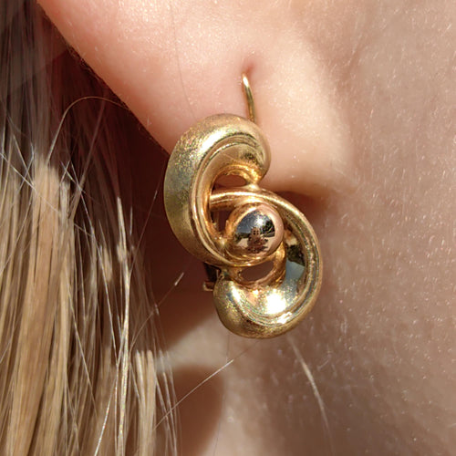 14K Solid Yellow Gold 1920s  Geometric Knot Infinity Lever Back Elegant Vintage Antique Retro Earrings Gift for Her Present