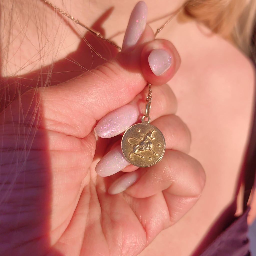 Vintage 14k Yellow Gold Taurus Pendant: Antique Zodiac Charm
