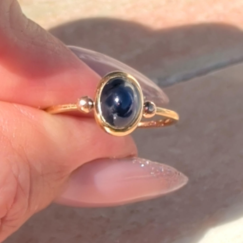 1920s Art Deco Antique Vintage Blue Natural Cabochon Sapphire Solid Yellow Gold Dainty Ring Sapphire Engagement Ring Gift for Her Present