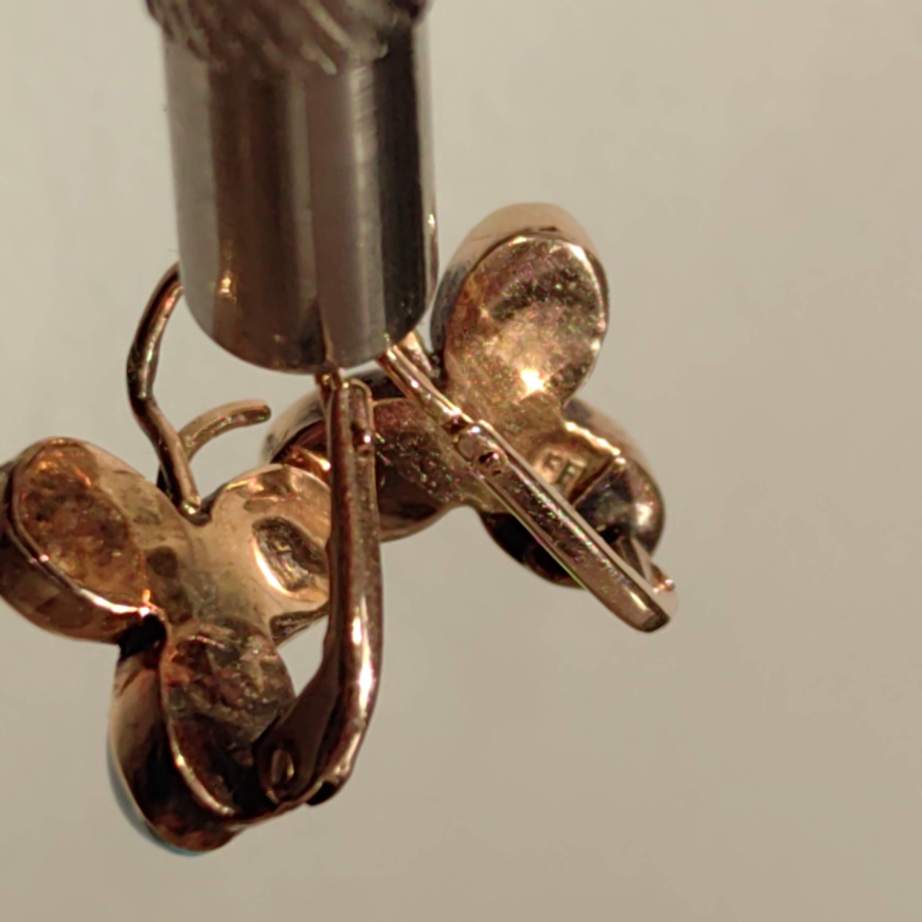 Antique 14k Gold Turquoise Earrings: Art Nouveau Trefoil Sleepers