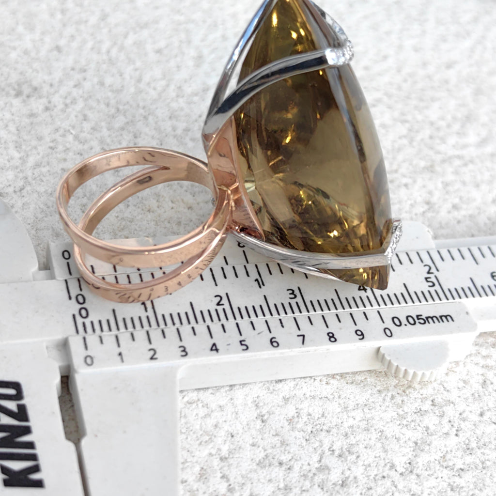 Large Smokey Quartz Statement Ring 14K Gold Vintage Bold Cocktail Ring Yellow Rose Gold Massive Gemstone Ring Gift for Her