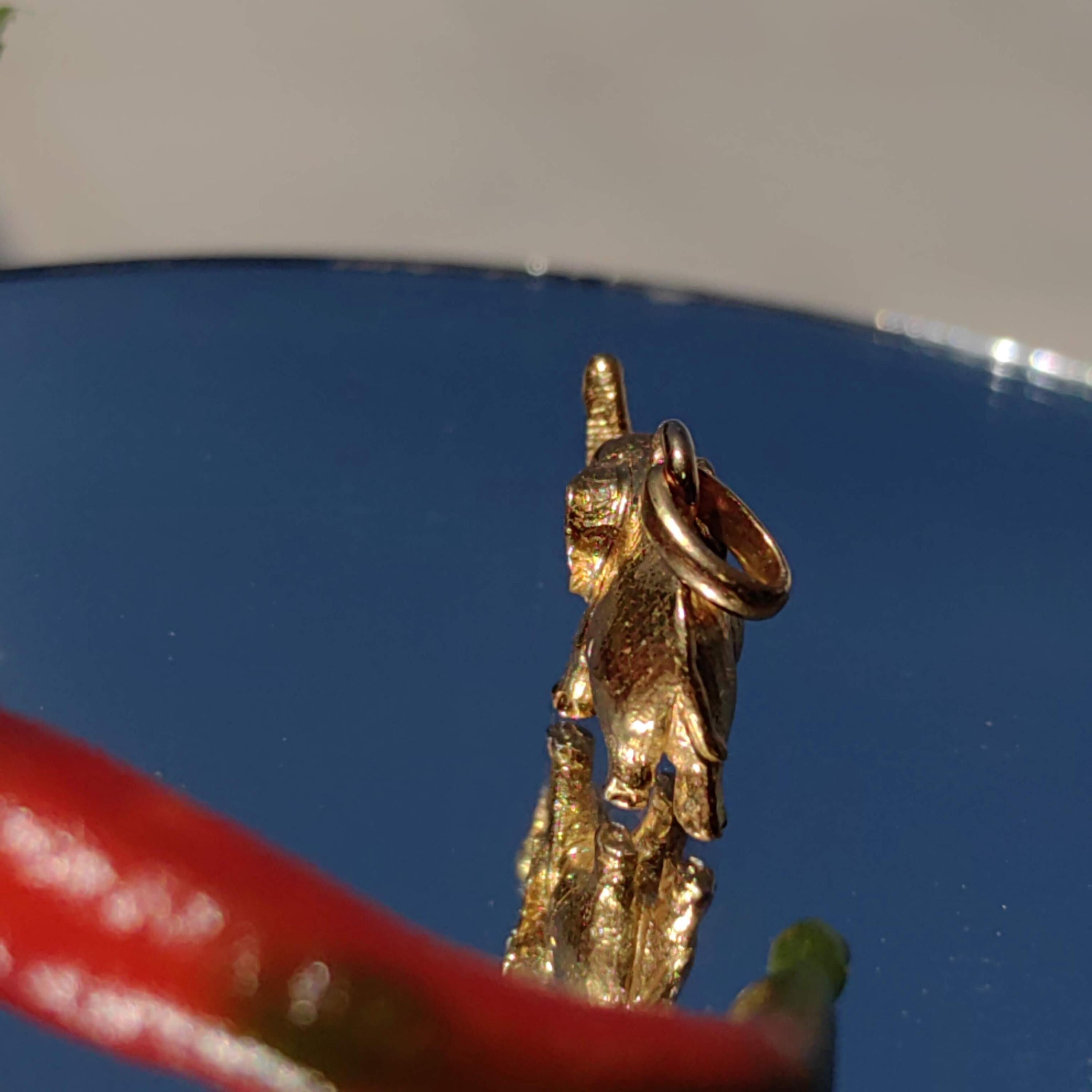 Vintage 18K Gold Elephant Charm: Genuine Ruby Pendant