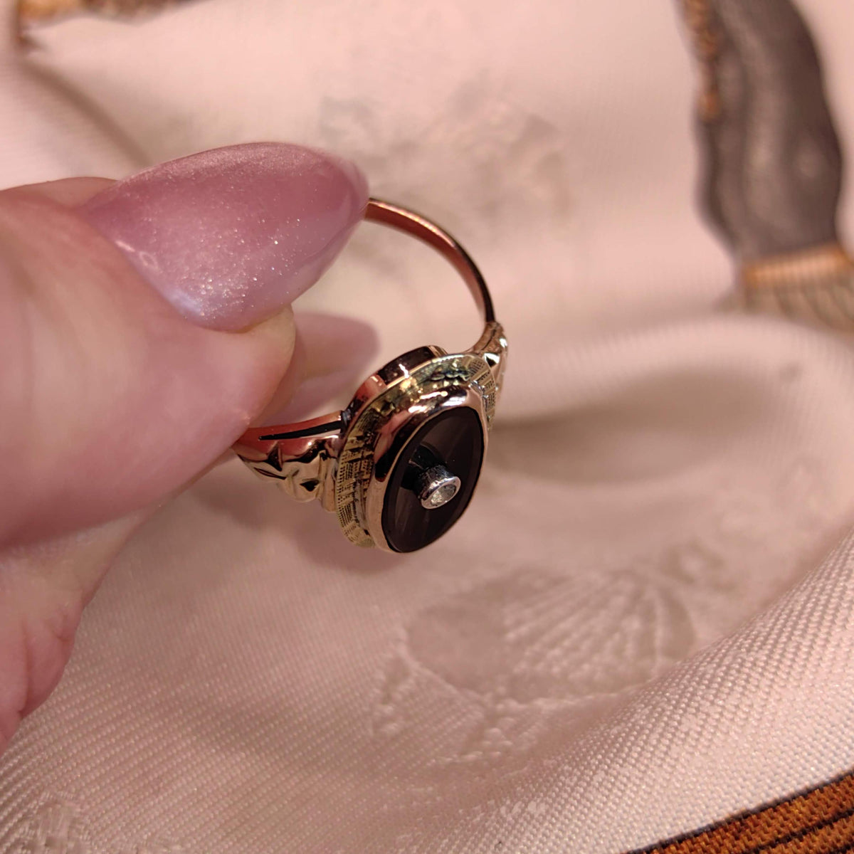 Art Deco 1920s Onyx Diamond Ring 14k Solid Yellow Gold Old European Cut Antique Black Onyx Statement Vintage Ring Gift for Her Estate Jewels