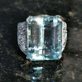 Antique Art Deco Aquamarine Diamond Ring: 18k Gold & Platinum