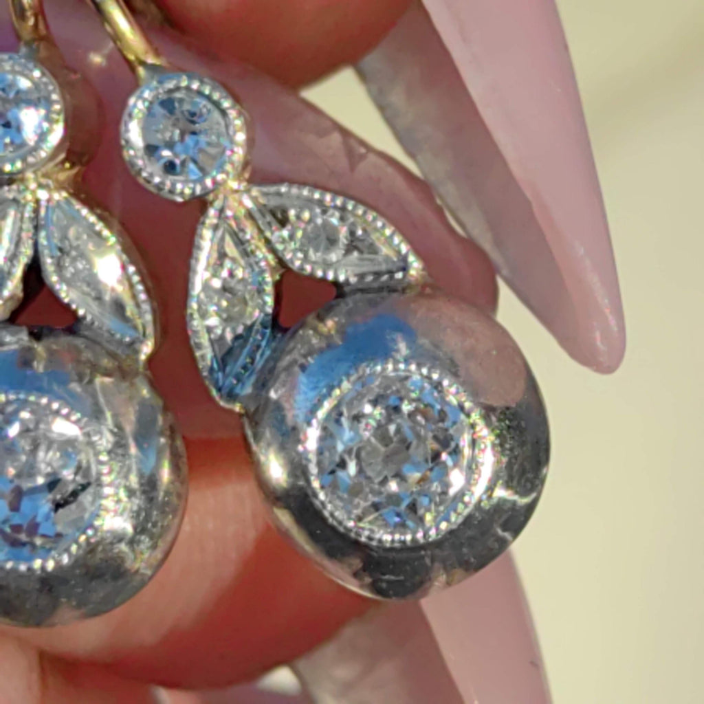 Art Nouveau 1900s Diamond "Buds" Dangle Earrings Antique 14k Yellow Rose Gold Floral Jewelry Gift Present